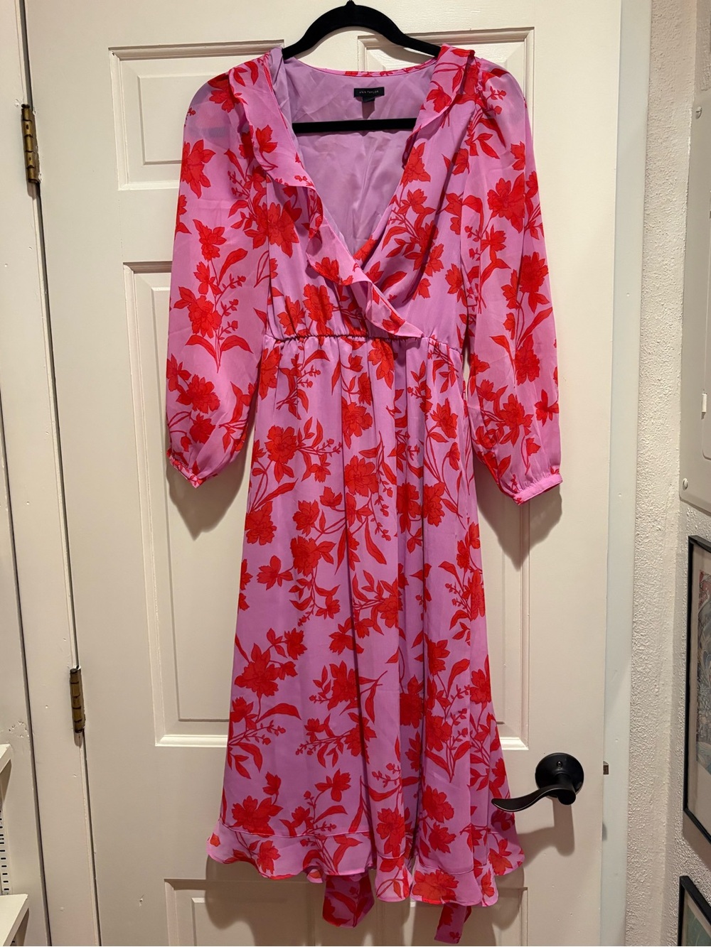 Ann Taylor Pink and Red Floral Wrap Dress